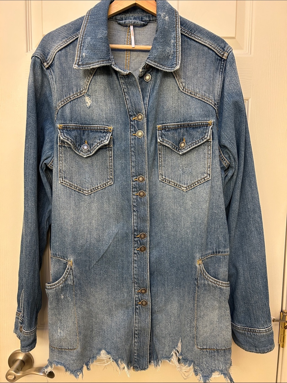 Free People Women's Moonchild Shirt Jacket Raw Hem Size Large